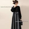 2025 High-End Plus Size Black Knit Patchwork Long Sleeve Dress