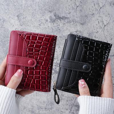 2023 Women's Korean Style Stone & Crocodile Pattern Wallet with Buckle, Zipper, Multiple Card Slots & Coin Purse