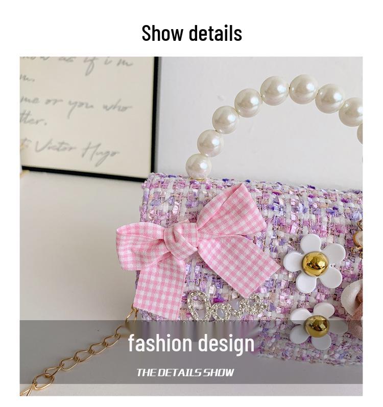Koreanische Kamelie Schleife Perlen Schulter- und Crossbody-Tasche für Kinder