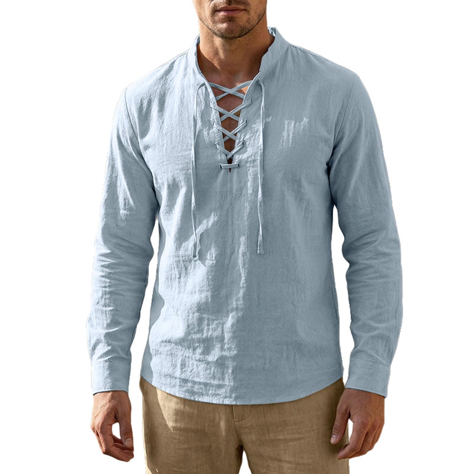 

Men s Cotton-Linen Drawstring Collar Long-Sleeve Top Men s Casual Stylish Long-Sleeve Shirt XXXL
