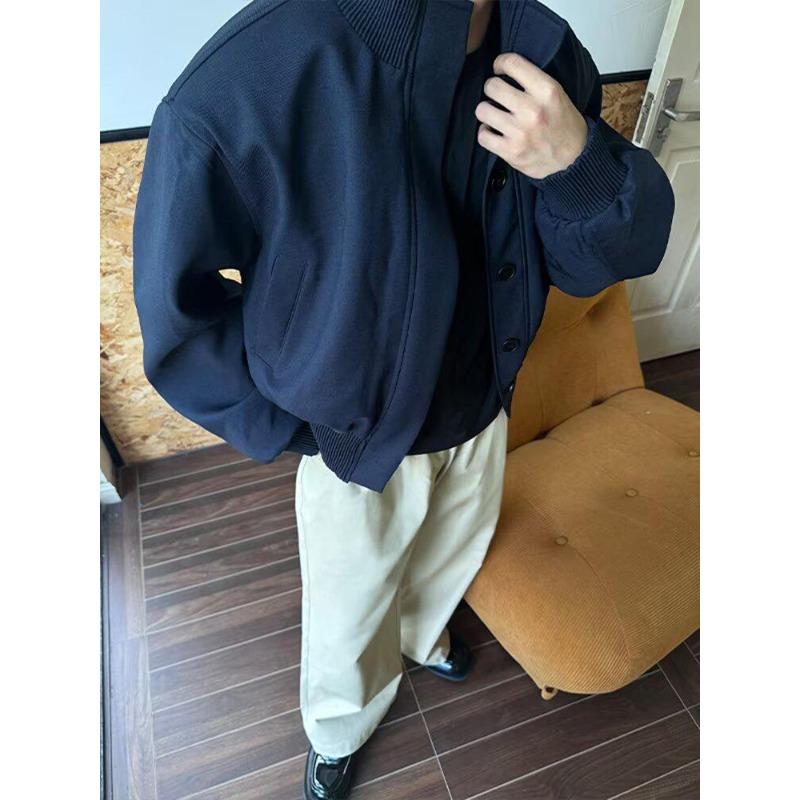 Japanese Harajuku Padded Shoulder Bomber Jacket for Men - Spring/Autumn High-End Stand Collar, 2026 Design.
