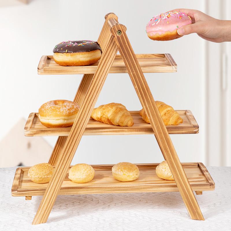 Wooden Three-Tier Tray Stand for Home & Kitchen – Stackable Fruit Dessert Display Organizer