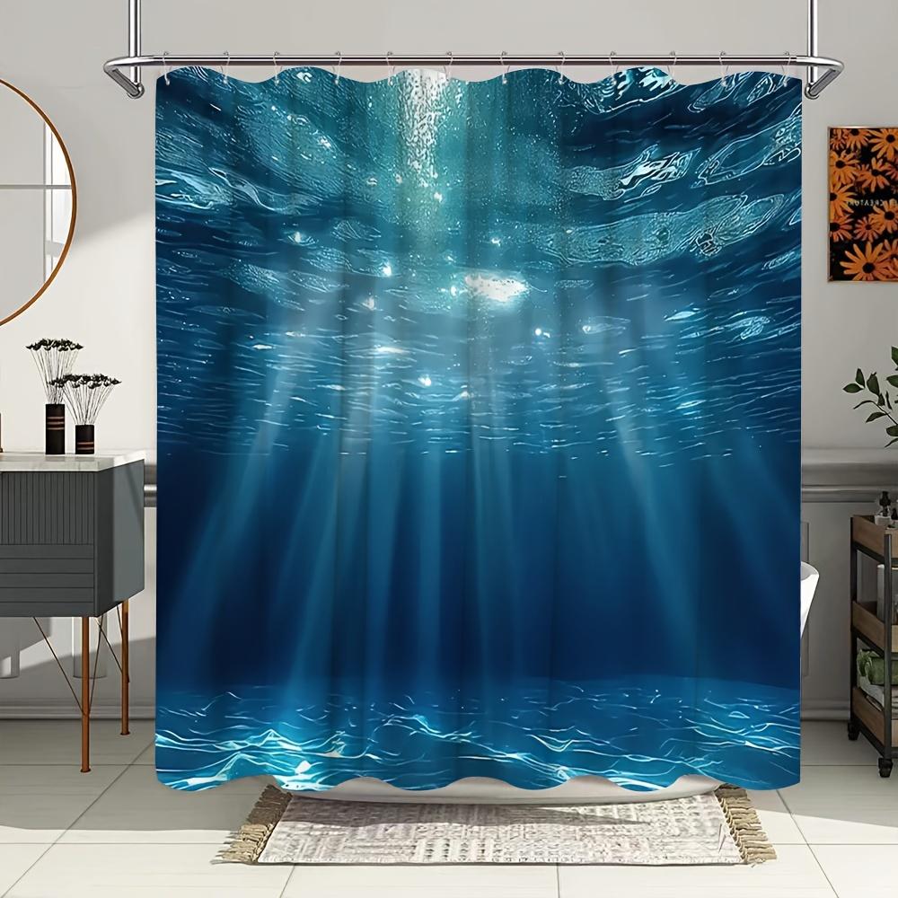 Ocean World Shower Curtain - Super Real Photography, Casual Simple Design, Polyester, Home Bathroom Decor, with Hooks
