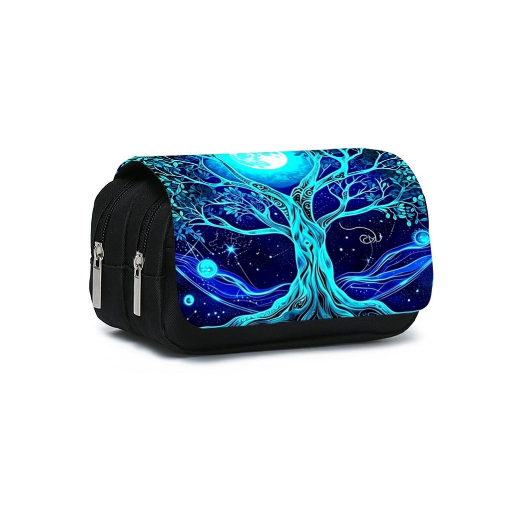 Tree Of Life Print Double Layered Flip Pen Case for Boy/Girls Best Gifts 2D Cartoon School Supplies Pencil Case for Children