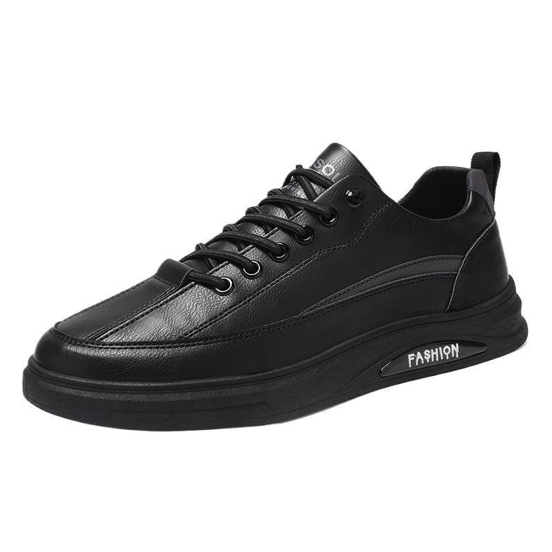 New Men's Autumn Breathable Waterproof Non-slip Black Leather Casual Sneakers