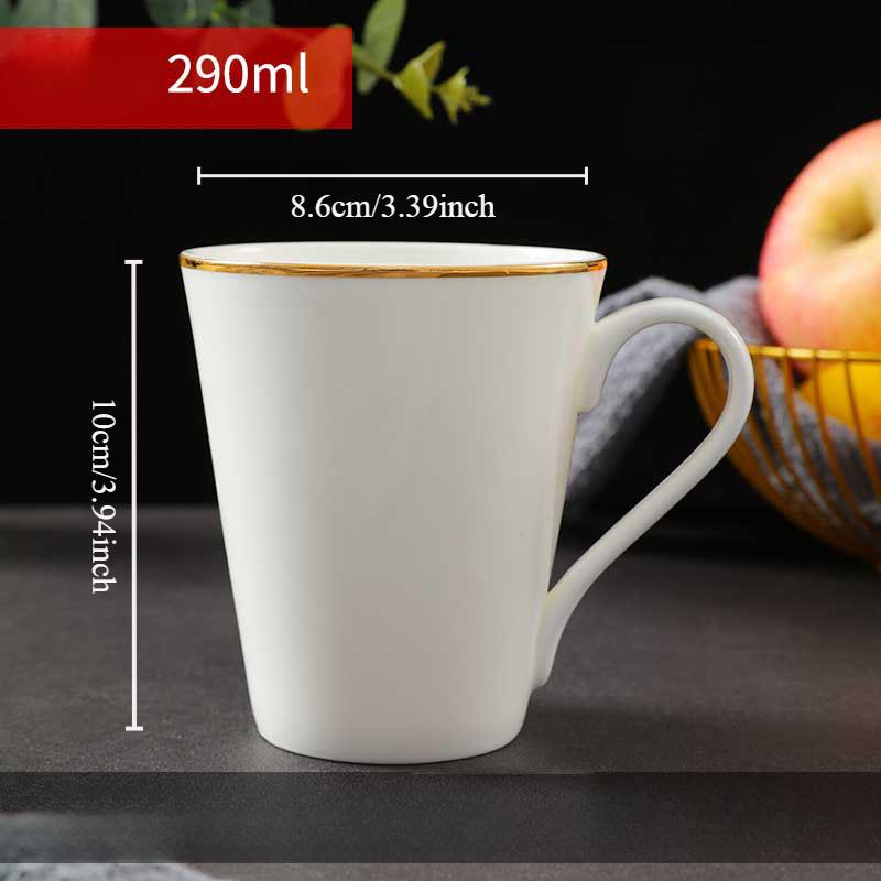 Bone China Coffee Mug with Gold Rim, 200-400ml Tea Cup with Handle White 1pc, for Espresso,Hot Cocoa,Cappuccino,Latte and Cold Drinks, Microwave Safe