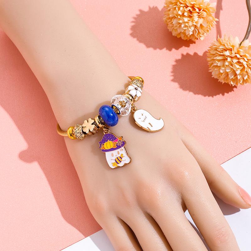 Halloween Bracelet Witch Hat Ghost Charm Stainless Steel Bangle Best Friend Gift Jewelry For Women Girls