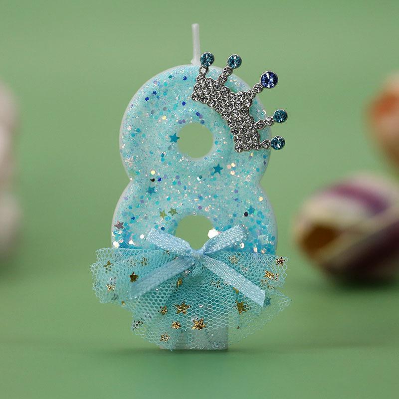 Blue Crown Dress Number Birthday Candles Cute Cake Toppers for Girls Princess Party Decor Unique Candles for Celebrations