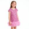 3-9 Years Kids Girls Sequin Dress with Tulle Hem