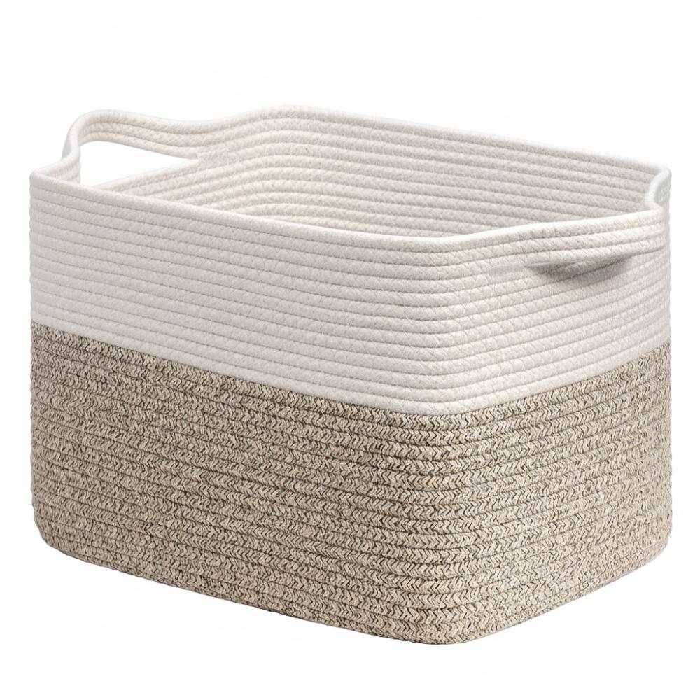 15x10x9 Inch Cotton Rope Basket Portable Large Capacity Woven Rope Baskets 22L Foldable Baskets for Organizing