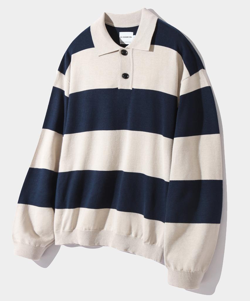 Dimiteulibeullaeg Asi Striped Rugby Long Sleeve Knit T-Shirt_Navy