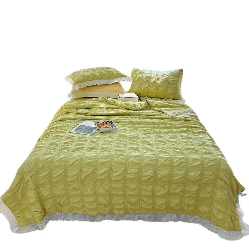 Princess Style Seersucker Summer Quilt Four-Piece Dormitory Chiffon Lace Airable Cover Machine Washable Thin Duvet