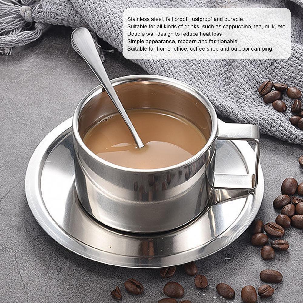 Double Walled Stainless Steel Coffee Cup Rustproof Latte Cappuccino Cup Double Walled Cup Cafe