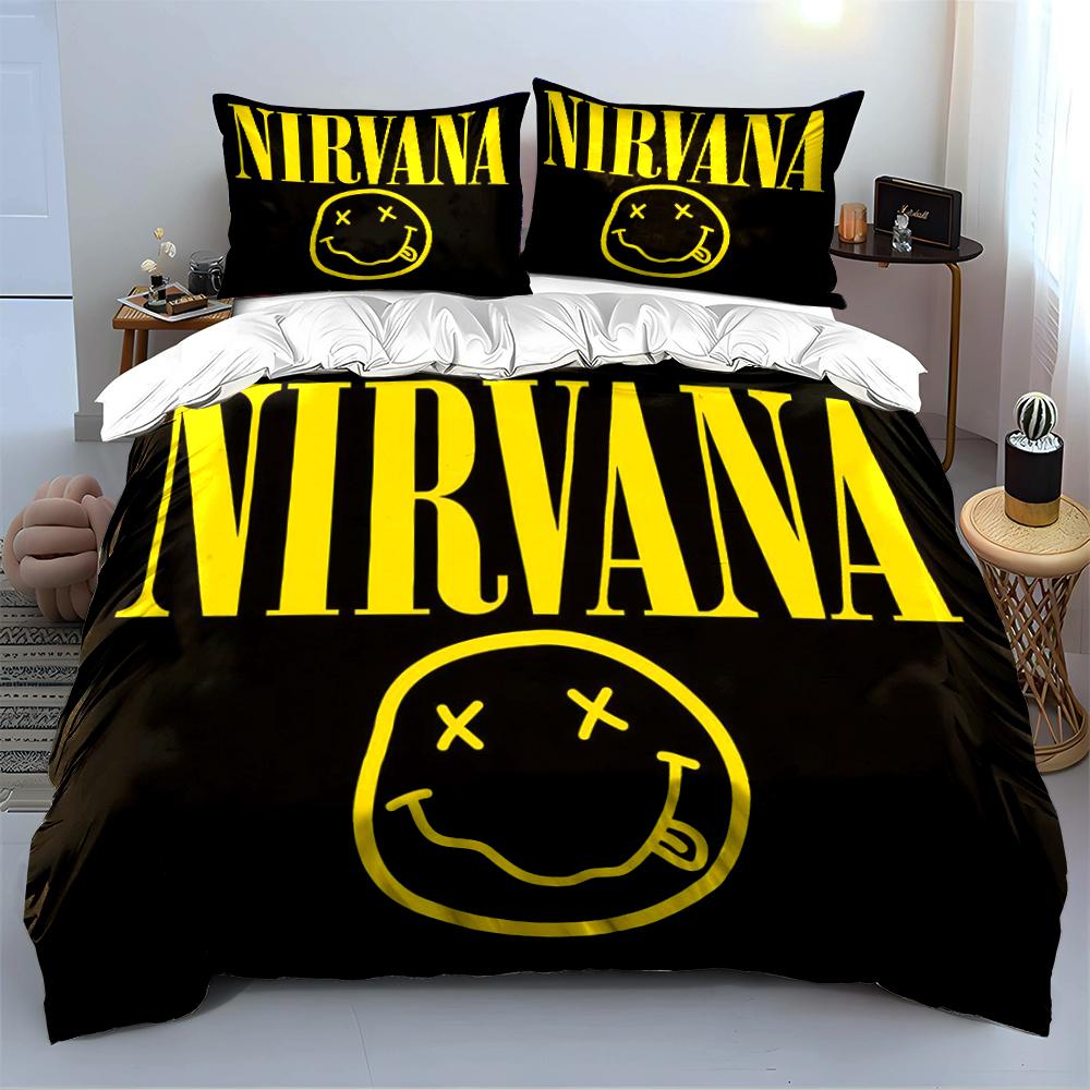 Nirvana Logo Black and Yellow Bedding Set Bedding Set (1 Duvet Cover, 2 Pillowcases, Duvet Not Included)