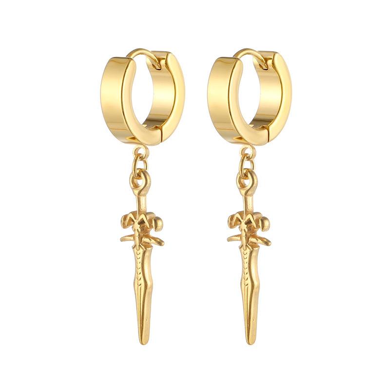 

Pair Gothic Sword Drop Earrings Black Punk Ear Hoops with Long Dangle Grunge Hip Hop Stainless Steel Rings Ear Piercings Jewelry