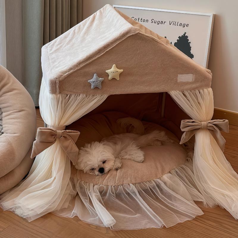 Aesthetic Rabbit Fur Pet Tent Enclosed Cat House for Indoor Skin-Friendly Kitten Bed Cozy Plush Cat Shelter Stylish Pet Hideout