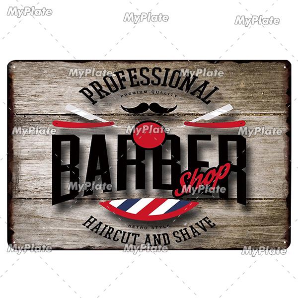[MyPlate] BARBER BAR Metal Sign Vintage Plaque Tin Sign Plate Wall Decor For Bar Club Man Cave Art Painting Gift