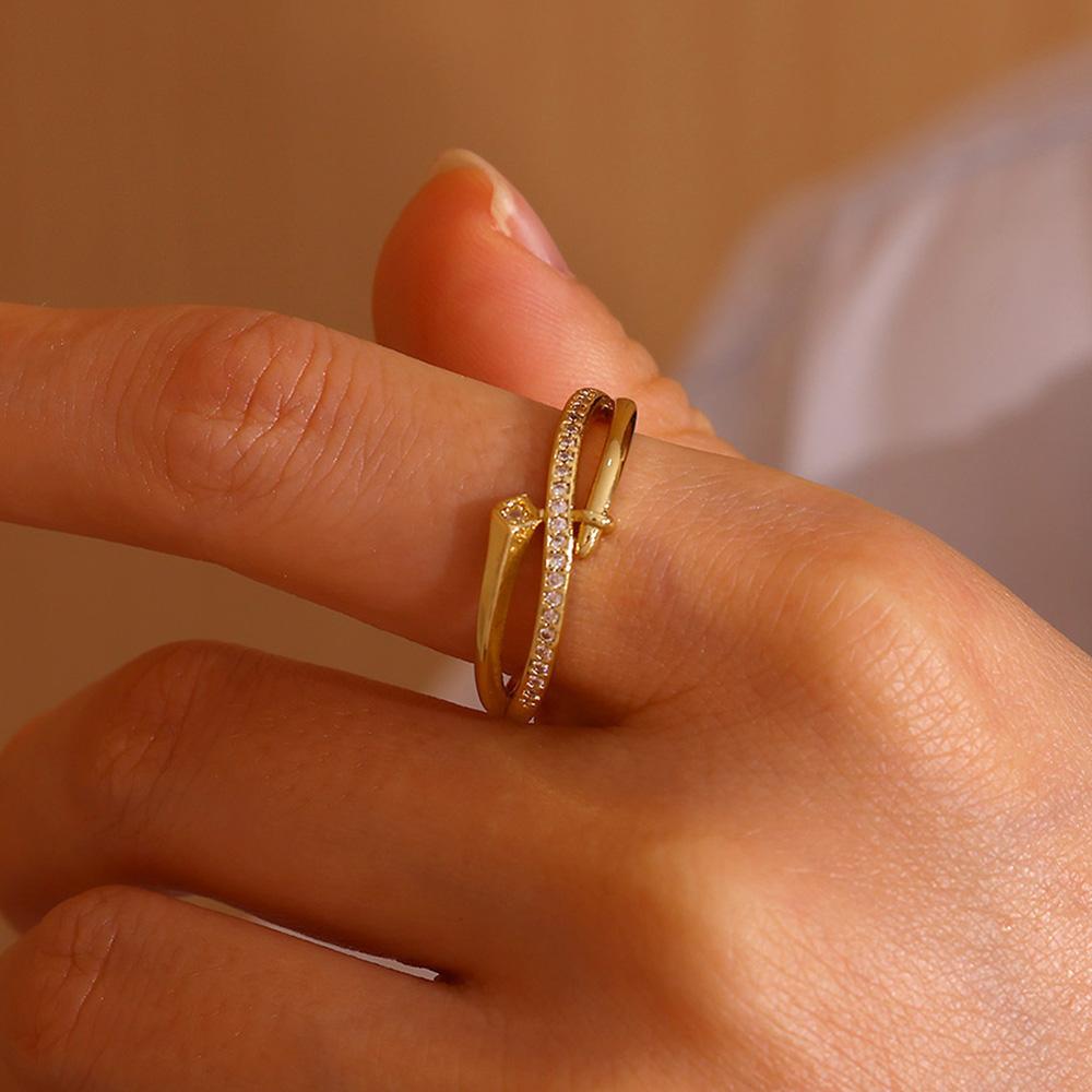 Classic Geometric Irregular Heart Gold Color Rings for Women Stainless Steel Exquisite Double Butterfly Rings Jewelry Party Gift
