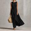 Women's Round Neck Sleeveless Loose Maxi Dress Casual Asymmetric Hem Linen Cotton Long Dress