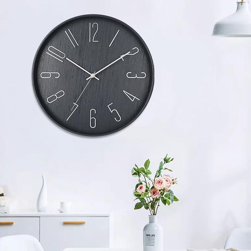 Custom Silent Wood Grain Quartz Wall Clock for Living Room