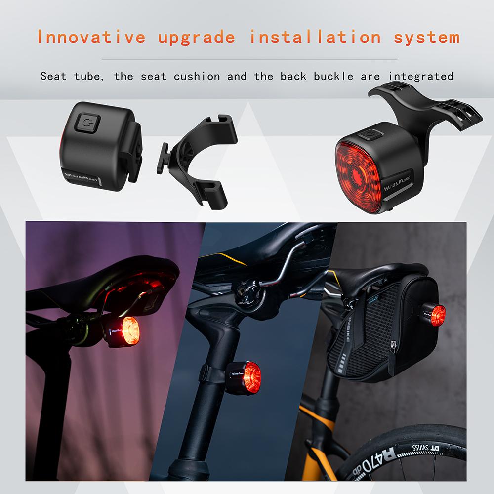 Bicycle Intelligent Brake Tail Light IP66 Waterproof 6 Light Modes High Brightness Bike Rear Lamp for Seat Post/Saddle/ Bag