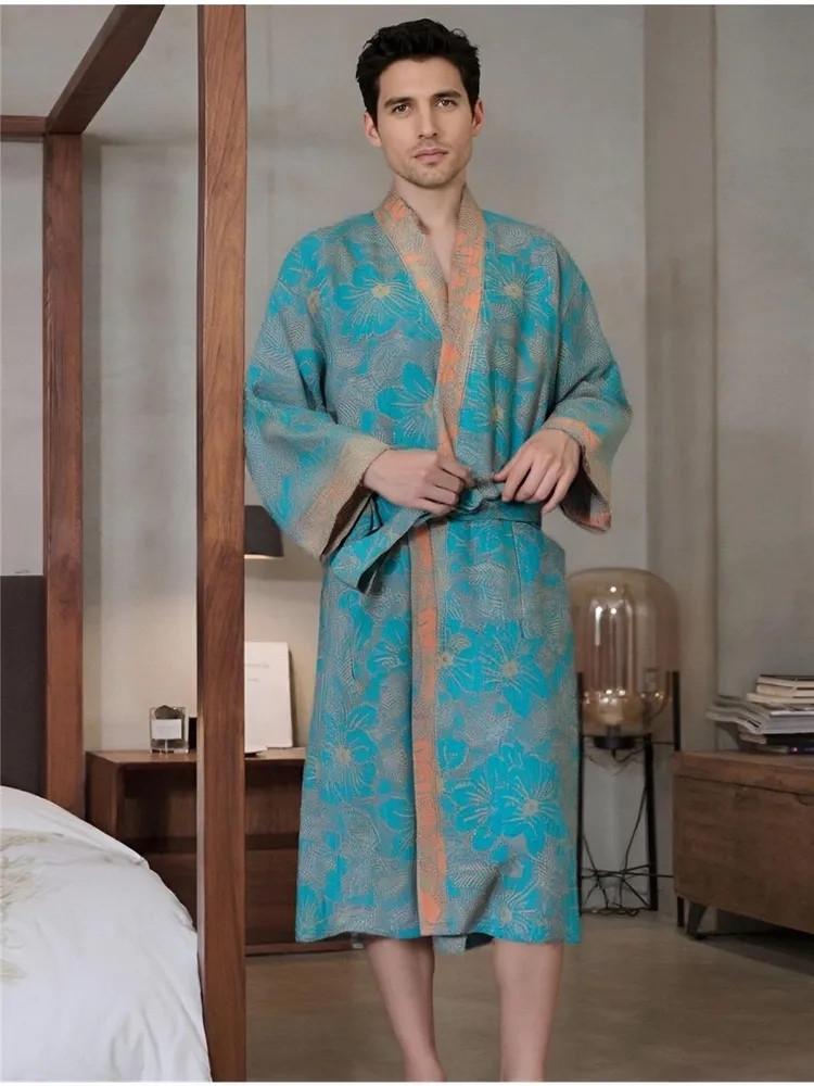 Bavlněný dvouvrstvý župan, tenké noční prádlo, domácí oblečení, dámský spací župan, rychleschnoucí, vodu absorbující yukata