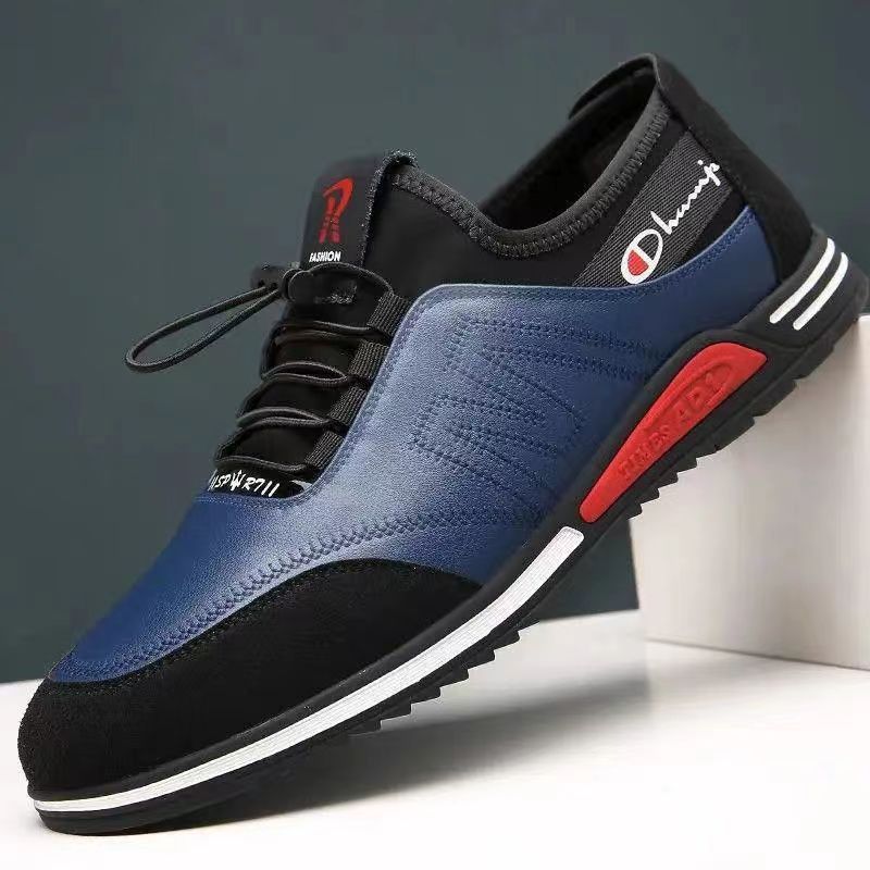 

2025 new casual men s shoes spring and autumn leather shoes PU soft-faced leather Doudou shoes British lazy shoes men s shoes 39 синий