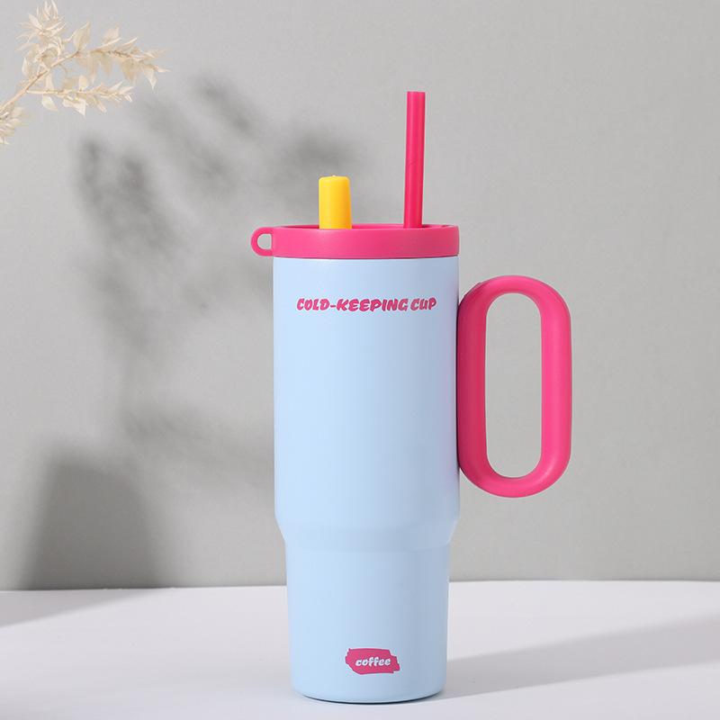 Neuer hochwertiger Thermobecher aus Edelstahl, einfach zu handhaben, mit Strohhalm, Bingba-Becher, für Männer und Frauen, tragbarer Autobecher