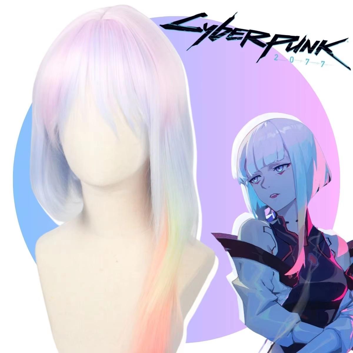 Парик короткий прямой синтетический смешанного цвета высокого качества парик для косплея киберпанк Люси аниме реалити-парик