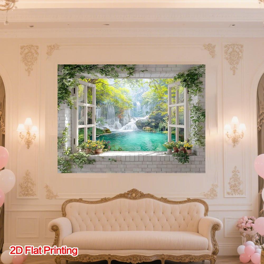 Two-dimensional Plane, 1-piece Windowed Waterfall Natural Photography Background Fabric, Polyester Material, Easy To Hang