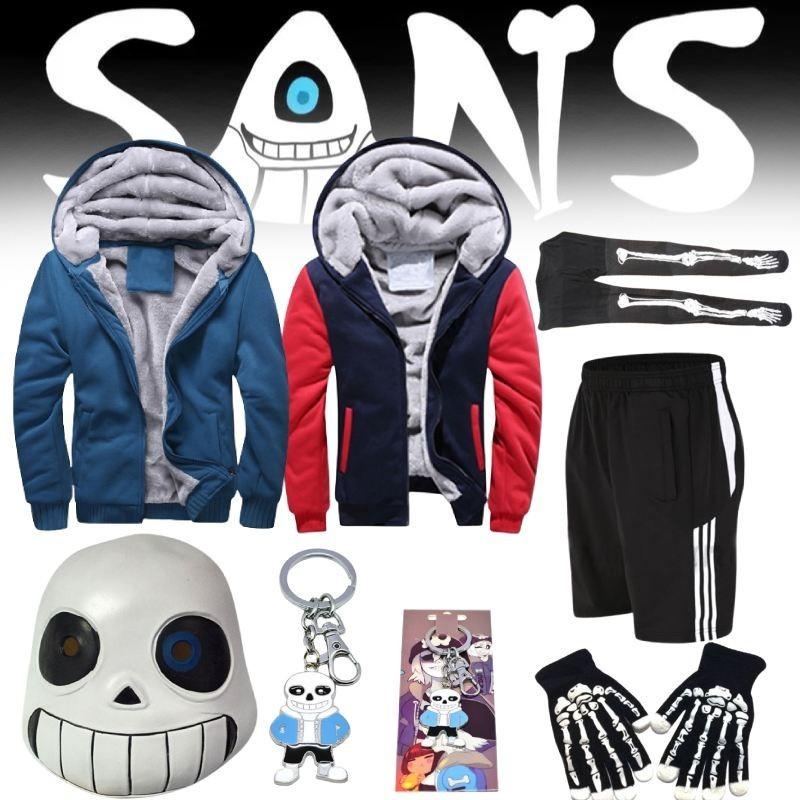 Undertale Sans Cosplay Set Hoodie Shorts Long Socks Mask Gloves Keychain**