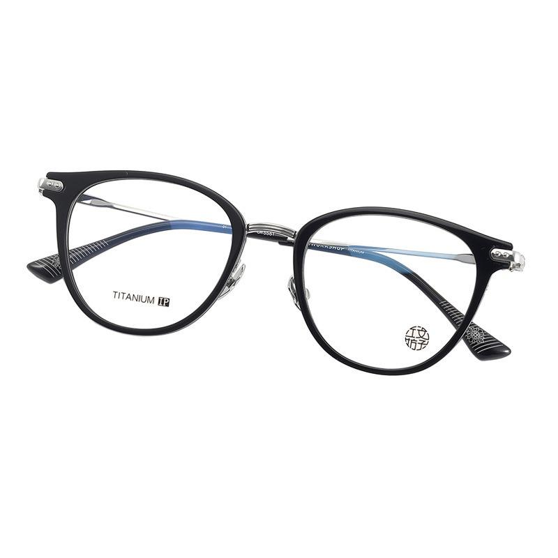 Pure Titanium Unisex Retro Round Glasses Frame with Blue Light Blocking Myopia Lenses for Women and Men