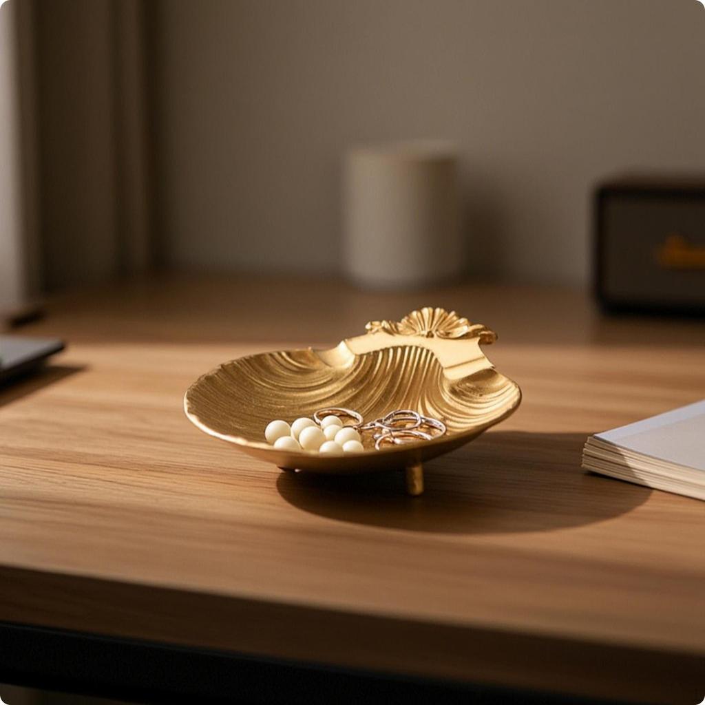 Shell Jewelry Tray MolluskForm Holder Sculptural Decorative for Dresser, Nightstand,