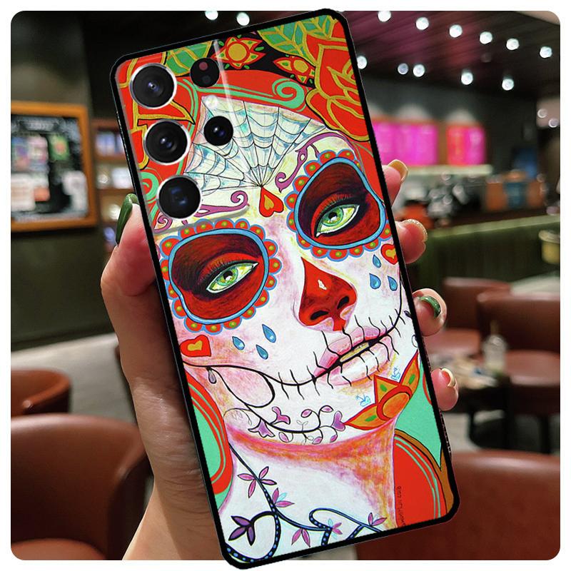 

Catrina Beautiful Rose Girl Skull Phone Case For Samsung Galaxy S24 Ultra S20 S21 S22 S23 S25 Ultra S9 S10 Plus S25 FE Cover Galaxy S25 Plus