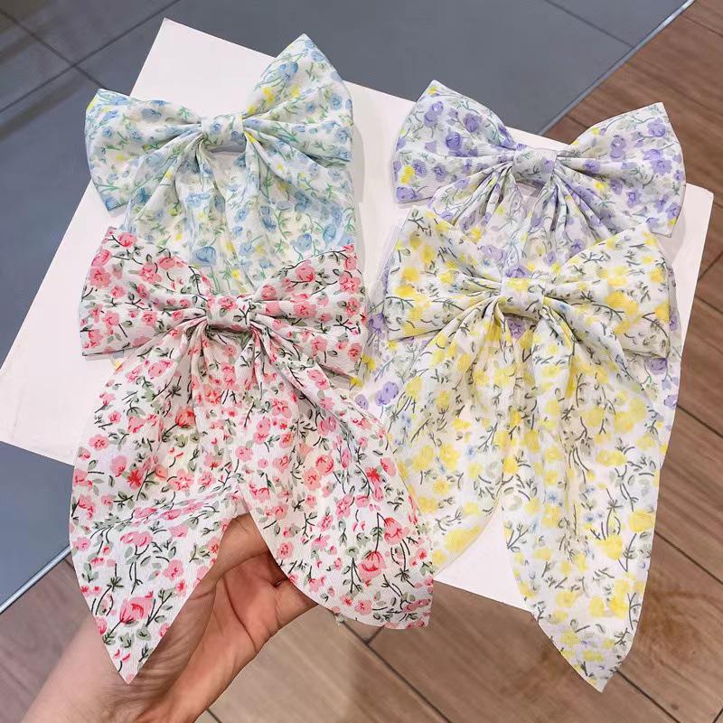 Dongdaemun Floral Chiffon Bow Hairpin Tassel for Women
