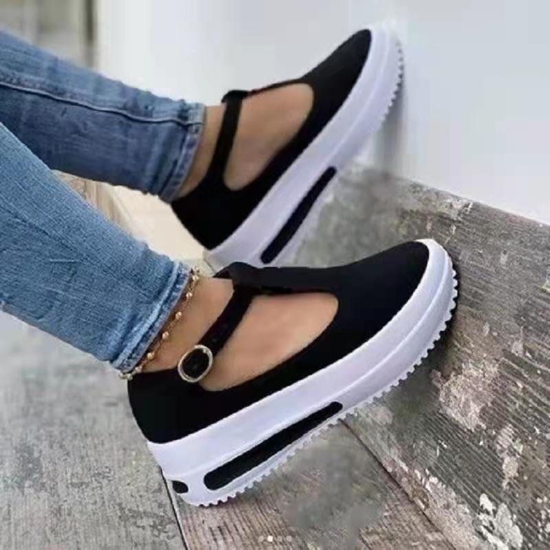 Wind large size casual single shoes women's spring new thick-soled one-word buckle Brock single shoes