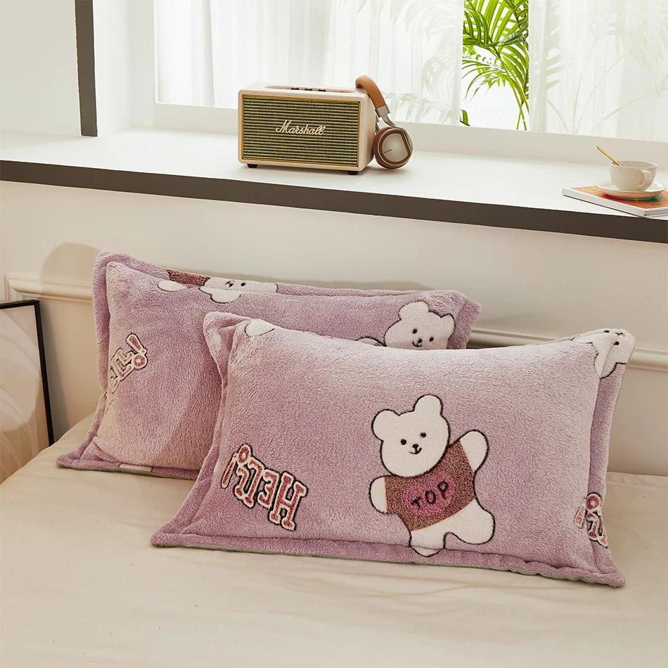 Multi-gauge Cartoon Printed Plush Pillowcase, Rectangular Sleeping Pillowcase, Warm Soft Flannel Pillowcase, Home Decor, Winter