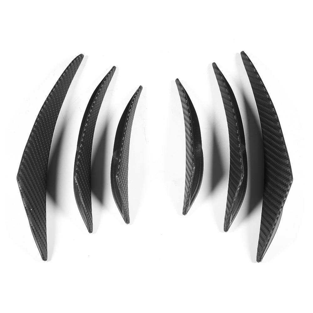6PCS Universal Car Bumper Fin Black Carbon Fiber Texture Car Spoiler Lip  Front Bumper Decoration
