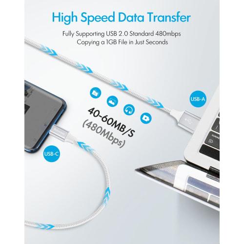 Kabel USB typu C Bílý [3m sada 2 ks] Baiwwa USB-A až USB-C kabel pro rychlé nabíjení Kabel typu C Vysokorychlostní ??Přenos dat iPhone 16 15 Pro Plus, Galaxy