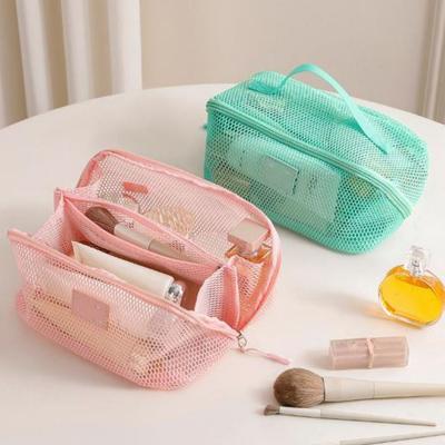 Multifunction Women Cosmetic Storage Pouch 10 Colors Ladies Toiletry Storage Bag Mesh Makeup Bag