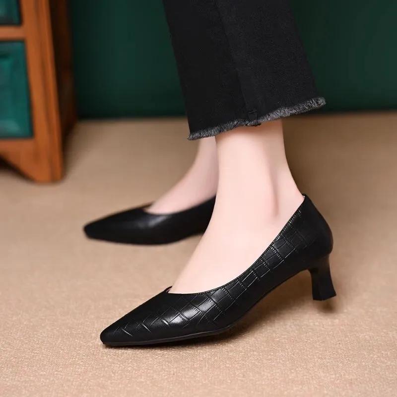 sapatos femininas women cute pointed toe high quality wine red slip on stiletto heel shoes lady black work shoes ab685