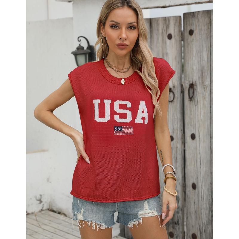Women's Autumn and Winter Round Neck Sleeveless Jacquard Embroidered Top Sweater