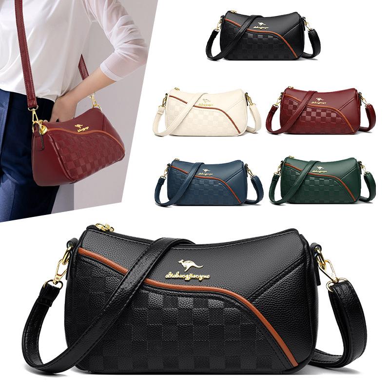Single Shoulder Messenger Bag Women's Stitching Contrast Color Women's Bag Middle-aged Lady Bag Light Bag