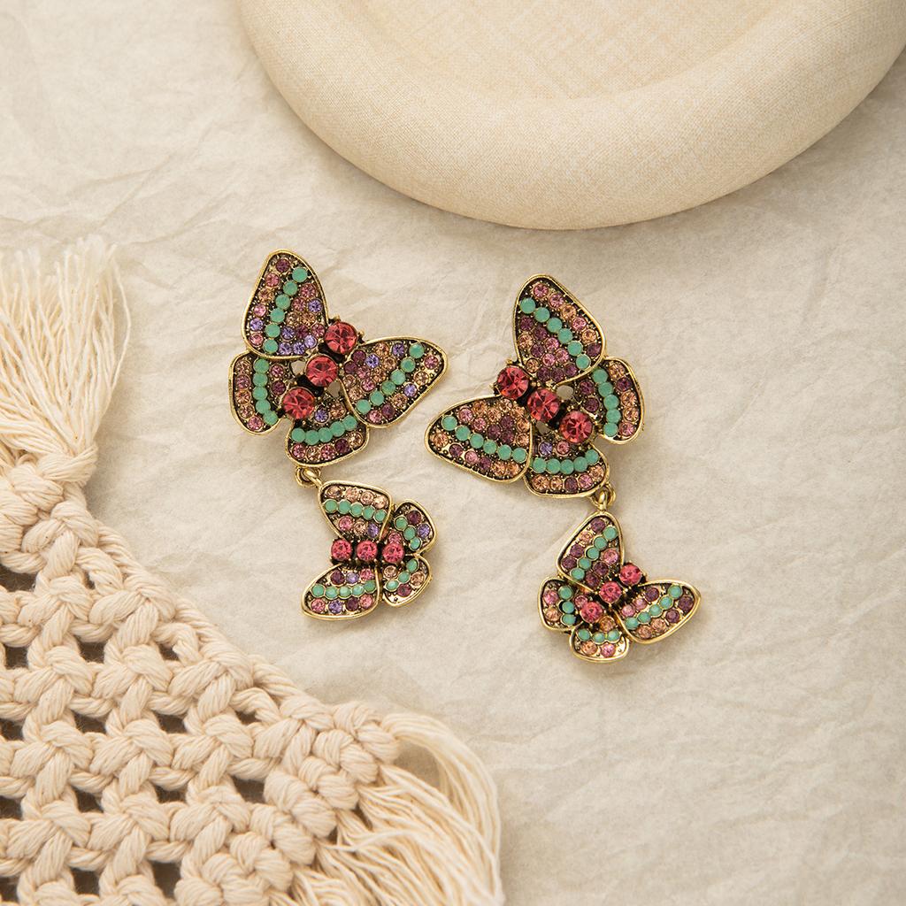 Retro Court Colored Butterfly Earrings Women'S Long Earrings Classical Popular National Style Earrings