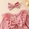 E2302A Toddler Girls' Princess Bow Romper with Headband - Sweet Long Sleeve Two-Piece Outfit
