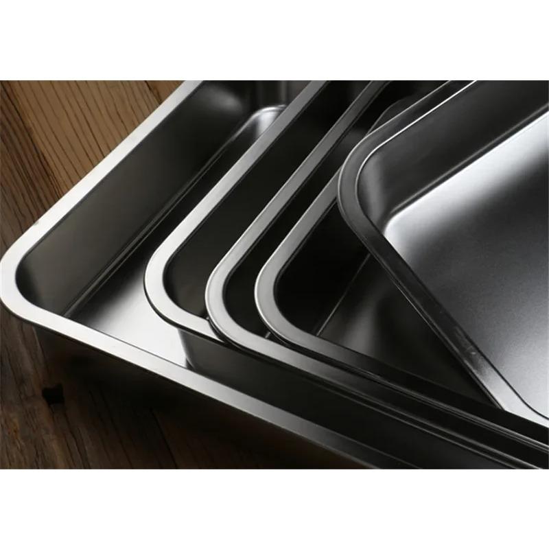 304 Stainless Steel Flat Bottom Rectangle Square Basin with Covered Dish Buffet Plate Food Basin Grilled Plate Bbq Storage Tray