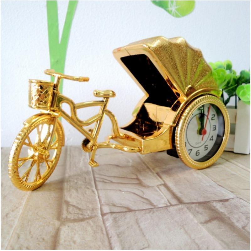 European Retro Two-color Tricycle Alarm Clock, Elegant Luxury Creative Gift Clock, Rickshaw Alarm Clock