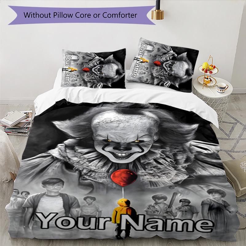 3pcs Pennywise2 Cover Set - Personalized Name, HD Printed Bedding with 1 Cover and 2 Pillowcases - Perfect for Home Decor, Easy Care