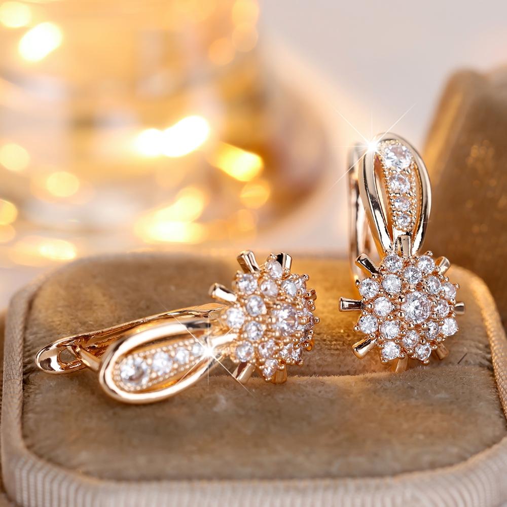 Sparkling White Zircon Flower Drop Earrings for Women Luxurious Wedding Accessories Exquisite Jewellery Gift