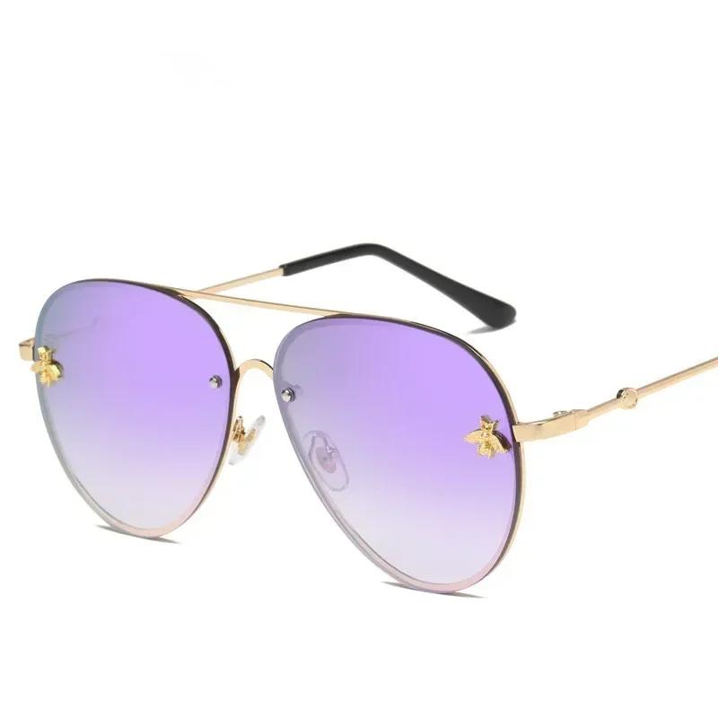 Fashion Luxury Rimless Metal Frame Bee Sunglasses Women Men Vintage Round Oversized Mirror Sun Glasses Brand Designer UV400
